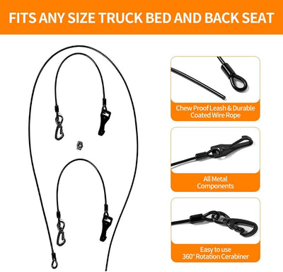 Dog Seatbelt, Dog Car Harnesses, Back Seat Leash Made of Coated Wire Rope, Happy Ride Dog Zipline, Great for Travel, Safety Restraint No-Chew Tether Cable Stainless Steel. (8 FT, for 1 Dog)