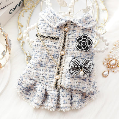 AZA Dog Princess Dresses for Small Dogs Lolita Clothes Tweed Costume White Pet Girl Cute Coat Outfits Fall Costumes (L,Blue)