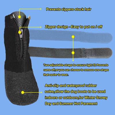 Waterproof Grip Dog Shoes,Anti-Slip Dog Socks Boots,Zipper Dogs Booties Paw Protectors for Hardwood Floor,Indoor and Outdoor for Small Medium Large Dogs Black