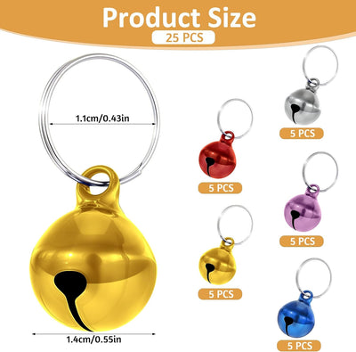 25 Pcs Colorful Pet Bells with Crisp Sound, Cat Bells and Doag Collar Bells with Keyring, Anti-Lost Training Bells, Training Bell Collar Pendant, Charm Pet Pendant Accessories