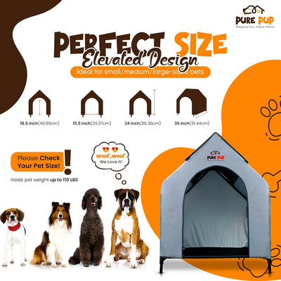 Outdoor Dog House with Elevated Bed, Weatherproof Canopy, Breathable Mesh Fabric with Windows – Ideal Shelter for Breeds