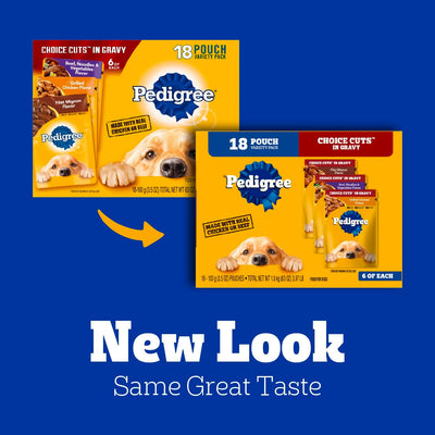 Pedigree Choice Cuts In Gravy Adult Soft Wet Dog Food 18-Count Variety Pack, 3.5 oz. Pouches
