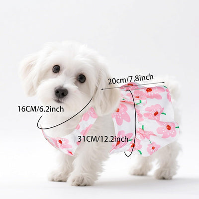 Dog Pink Floral Bowknot Dress Cute Puppy Dress Pet Outfits for Puppy Cat Spring Summer