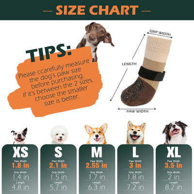 EXPAWLORER Anti Slip Dog Socks to Prevent Licking Paws,Dog Shoes for Hot Pavement, Dog Booties for Hardwood Floors, Dog Boots & Paw Protectors with Grippers for Small Medium Large Senior Dogs Khaki XS