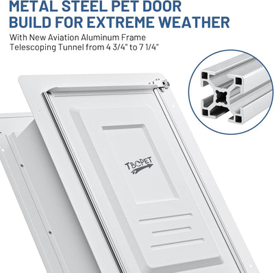 Pet Door for Wall with Secure Aluminum Lock, Steel Frame and Telescoping Tunnel, Double Silicone Flaps Dog Doggy Door and Cat Door Suitable for All Pets, Strong & Durable (Pets Up to 12 Lb) -Small