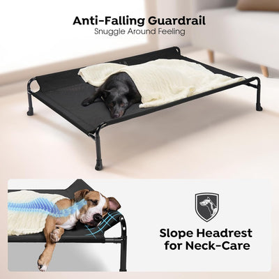 Veehoo Cooling Elevated Dog Bed - Raised for Large Dogs, Outdoor With Guardrail, Upgraded Non-Slip Feet, Breathable Teslin Mesh, Portable Camping Cot, 41 x 27 Inches, Black