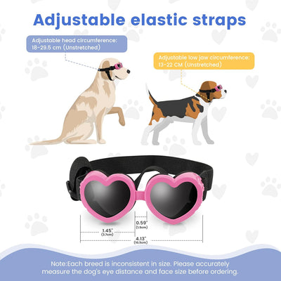 Dog Sunglasses Small Breed Goggles UV Protection with Adjustable Strap Doggy Heart Shape Anti-Fog Sunglasses Eye Wear Protection for Puppy Sun Glasses Doggie Windproof Glasses (Pink)