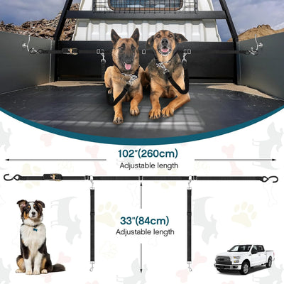 Abbylike Truck Bed Dog Leash System for Two Dogs Ratchet Tightening Adjustable Pet Pickup Tether Tie Down System Car Double Harness Seatbelt Leash for Pickup SUV Cars Trucks