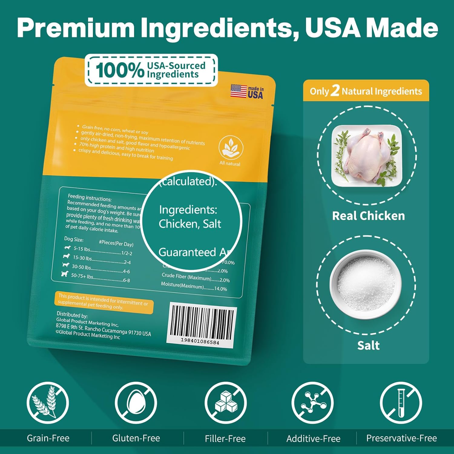 Dog Chicken Chips Treat - 12 oz, 100% Natural Ingredient Made in USA, High Protein Low Calorie Pet Training Chew Jerky Dried Food, Healthy Pet Supplies for Medium, Large Breeds & Puppy