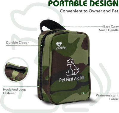 Pet First Aid Kit Portable Adventure Medical Travel Kit Perfect for Outdoor Activities with Dog or Cat- First Aid Splint Multi-Function Magnifying Glass & Emergency Blanket