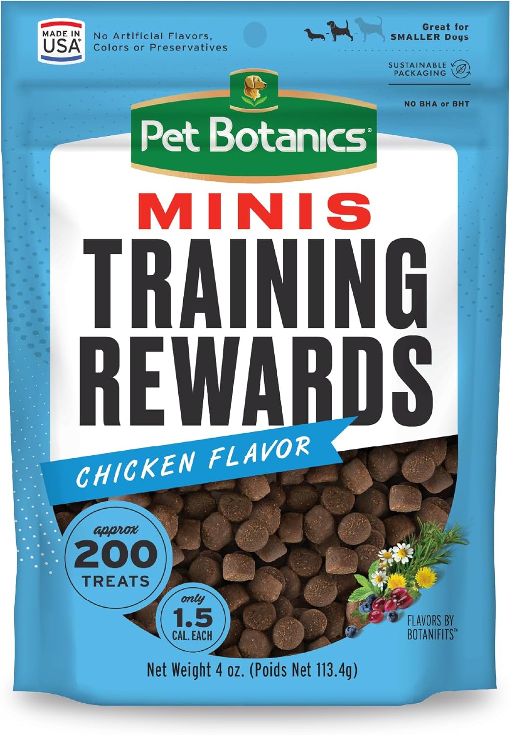 Pet Botanics 10 oz. Pouch Training Rewards Mini Soft & Chewy, Bacon Flavor, with 500 Treats Per Bag, The Choice of Top Trainers