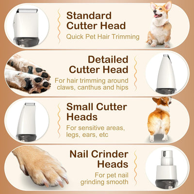 Kit de aseo para perros 4 en 1 con pantalla LED, cortaúñas para perros con 4 peines guía, recortadora de pelo recargable de bajo ruido, recortadora de patas de mascotas para gatos, perros