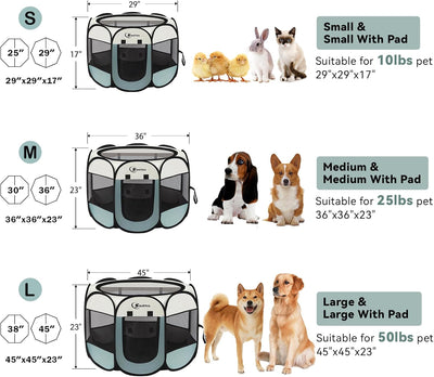 Dog Cat Playpen, Puppy Pet Playpen Indoor for Small Dogs Tent Crates Cage Outdoor, Portable Pop Up Dog Kennel Playpen with Carrying Case for Dogs/Cats/Rabbits, Removable Zipper Top, Grey