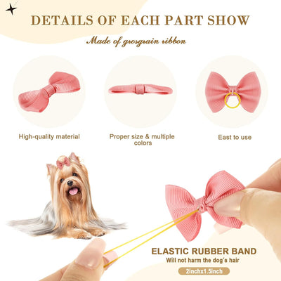 60Pcs(30pairs) Cute Puppy Dog Small Hair Bows with Rubber Bands Dog Bowknot Hair Bows Handmade Yorkie Doggie Dog Grooming Bows for Girls Small Dog Puppy Pet Hair Costume Accessories