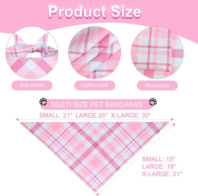 Dog Bandana Girl Large 2PCS, Pink Blue Spring Scarf, Durable Triangle Reversible Bibs Handkerchief for Puppy Pet