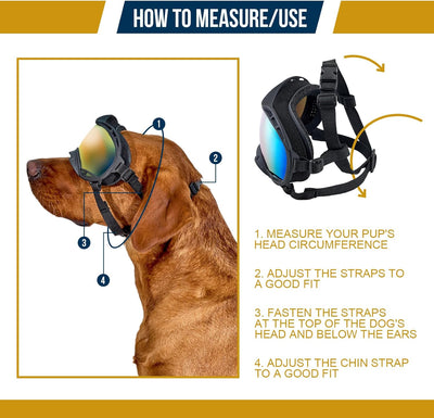 OneTigris Dog Goggles, Dog Sunglasses for Large Dogs with Adjustable Strap UV Protection, Windproof, Suitable for Medium Large Breed, Dogs Eyes Protection (Medium)