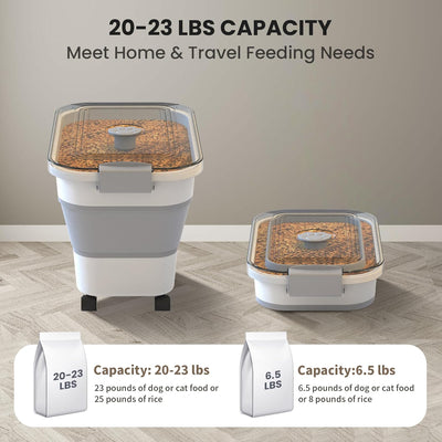 20-23 Lbs Dog Food Storage Container, Collapsible Dog Food Container with Transparent Airtight Lid,Multifunctional Pet Food Storage Container for Dog Cat,Rice,Flour,Pet Food Scoop and Dog Bowl