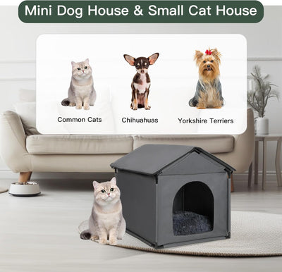Small Cat & Mini Dog House Soft Indoor with Internal Size 16x14x12in for Chihuahuas, Mini Pet House with Soft Cushion, Oxford Fabric, 18x16x18in, Gray