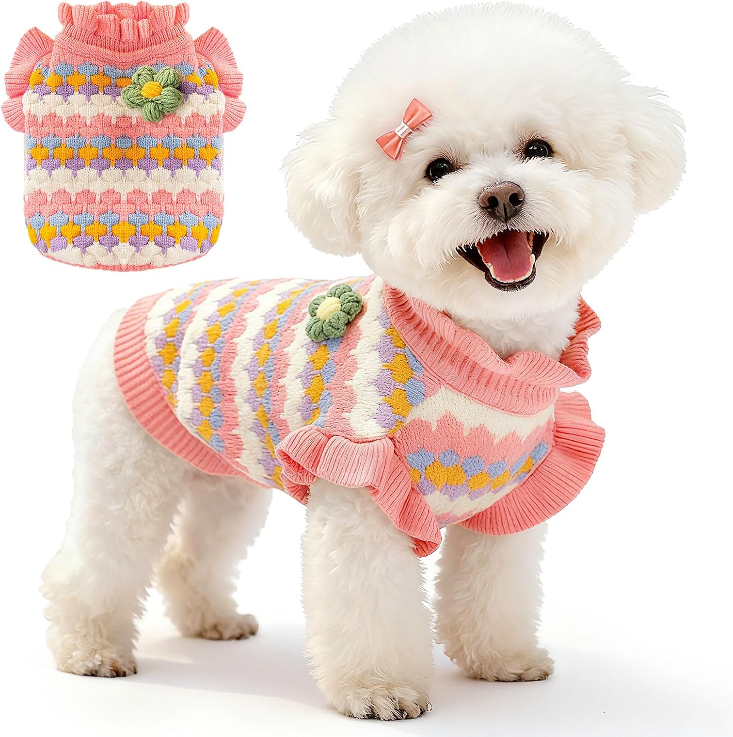 BAEJMJK Cute Cherry Small Dog Sweater Soft Girl Dog Clothes Turtleneck Warm Pet Puppy Knitted Pullover Princess Dogs Cats Outfits(Red Cherry A,X-Small)