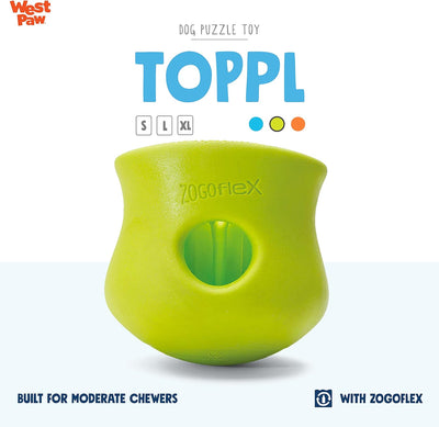 West Paw Zogoflex Toppl Interactive Treat Dispensing Dog Puzzle Play Toy, 100% Guaranteed Tough, It Floats!, Made in USA, Small, Granny Smith