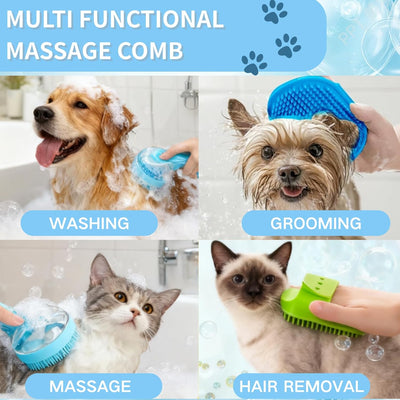 3pcs Pet Bath Brush, Scrubber, Shampoo Bubble Maker, Paw Washer,Rubber Shower Comb With Adjustable Ring Handle For Dogs & Cats (Long & Short Hair) (Blue)
