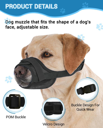Soft Mesh Dog Muzzle 2-Pack, No Bite Escape-Proof Design, Breathable Adjustable for Aggressive Dogs & Chewing Prevention – Vet-Approved for Grooming, Training, Small Medium Large Breeds (Black, L)
