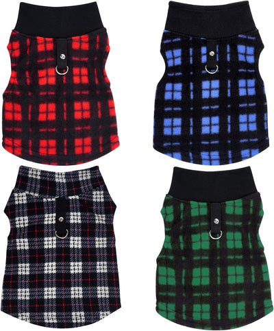 Rbenxia 4 Buffalo Plaid Dog Sweaters with Leash Ring Soft Fleece Vest Pullover Warm Jacket Pet Clothes Winter Outfits for Small Puppy Cat Pets (Small)