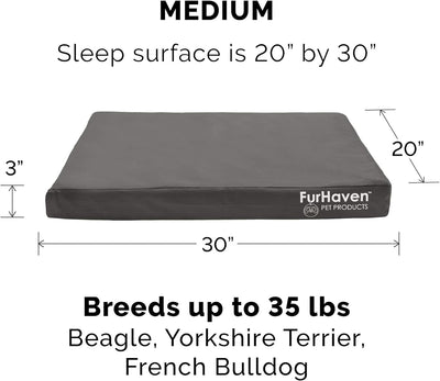 Furhaven Water-Resistant Orthopedic Dog Bed for Medium/Small Dogs w/ Removable Washable Cover, For Dogs Up to 35 lbs - Indoor/Outdoor Logo Print Oxford Polycanvas Mattress - Stone Gray, Medium