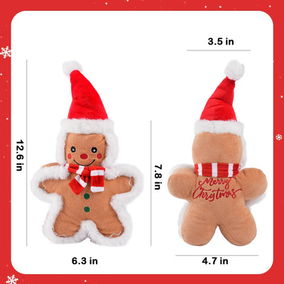 13.4'' Christmas Squeaker Dog Toys Stuffed Gingerbread Man Dog Plush Chew Toys Holiday Stocking for Small, Medium, Large Dogs Breed
