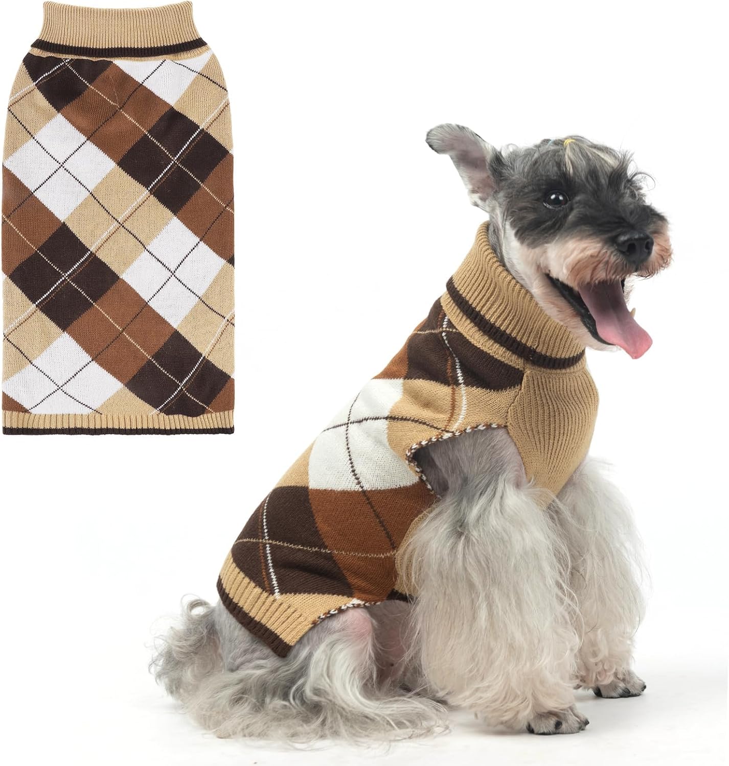 KOOLTAIL Valentine Dog Sweater Pet Knitted Clothes - Classic Pink Plaid Pullover Turtleneck Thick Warm Dog Sweaters with Leash Hole, Soft Winter Coats for Small Medium Large Dogs Cats Puppy Girls, S