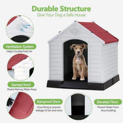 Durable Waterproof Plastic Dog House for Small Dogs, Indoor Outdoor Dog House Puppy Shelter with Air Vents and Elevated Floor, Outdoor Cat House Animal Shelter Weatherproof Pet House, Easy to Assemble
