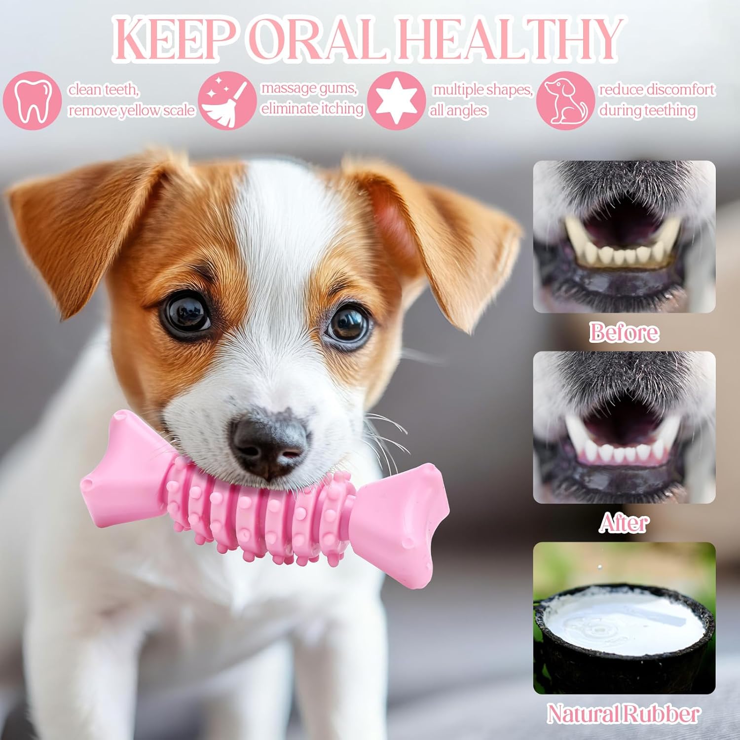 9Pack Pink Puppy Toys for Teething Treat Interactive to Keep Them Busy, Cute Soft Rubber Toy for Small Dogs, Girl Puppy Essentials