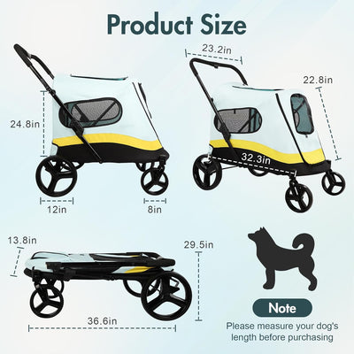 Extra Large Pet Stroller for Dogs, Large Capacity Dog Stroller Holds Up to 176 Lbs, Ventilated Mesh and Premium Oxford Fabric, One-Hand Folding Pet Stroller, Waterproof and Abrasion-Resistant