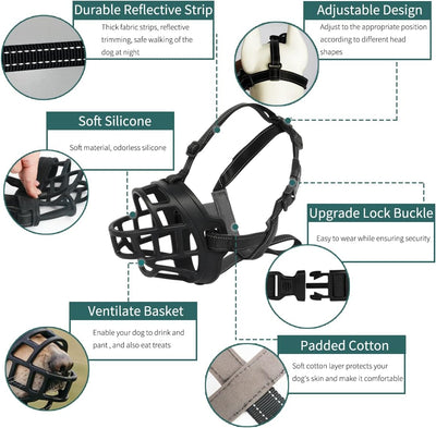 BARKLESS Dog Muzzle, Silicone Basket Muzzle for Small Medium Large Dogs, Soft Cage Mouth Cover Prevent Biting Chewing, Allow Drinking Panting, Suitable for German Shepherd