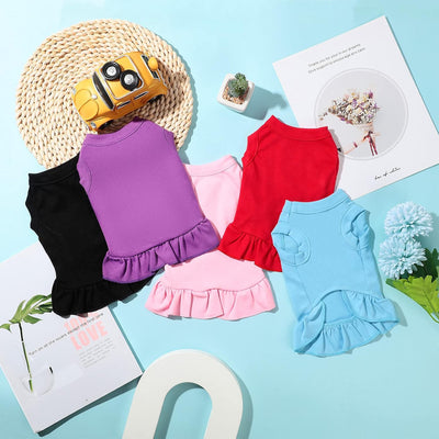 Weewooday 6 Pieces Dog Dresses Shirt Skirt Dog Sleeveless Dress Breathable Pet Shirts with Ruffles Pet Sundress Outfits for and Cats(S Size)