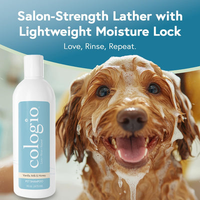 Moisturizing Dog Shampoo, Deodorizing Manuka Honey Vanilla Scented Pet Shampoo for Dogs, Made in USA Itchy Dry Skin Itch Relief Puppy Bath Soap for Sensitive Skin – Gentle, Cruelty-Free 16oz