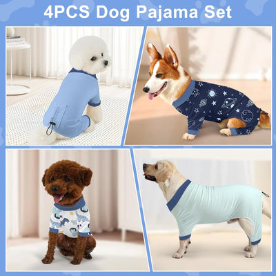 Bienbee Dog Pajamas, 4 Pack Cute Soft Dog Puppy Clothes Dogs Pjs Onesies Jammies Outfit Adjustable Breathable & Stretchy Clothes for Small Medium Large Dogs Girl Boy Puppy-S