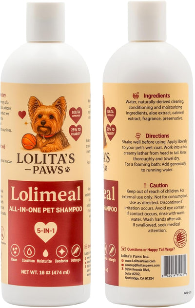 Lolimeal All-in-one Dog Shampoo. Gentle, Oatmeal & Aloe, 16 oz, Made in USA