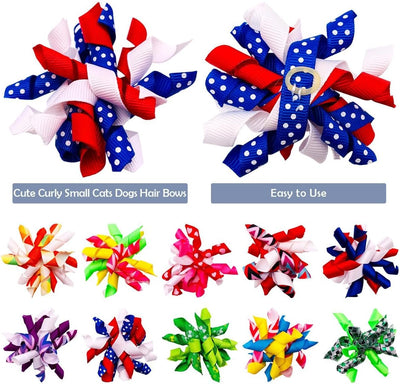PET SHOW 20pcs/10pairs Curly Dog Hair Bows with Rubber Bands for Small Medium Dogs Spiral Puppy Swirl Topknot Cat Festival Hair Accessories Pet Favor Gift (Holiday Assorted)