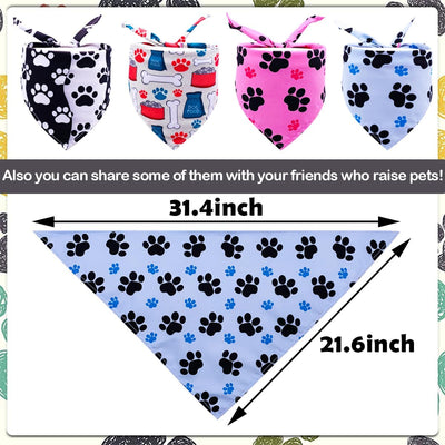 50PCS Large Dog Bandanas Summer Large Breed XL Bulk Paw Bone Print for Large Pet Big Bandanas Pack Kerchief Washable Triangle Bibs Head Scarves Scarfs for Boys and Girls Grooming Costume