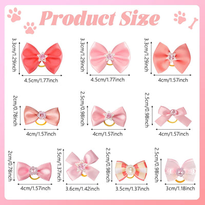 20PCS Dog Hair Bows with Rubber Bands, Dog Bows Cute Pink Dog Hair Bows for Small Dogs Girl Handmade Puppy Bows with Rhinestone Pearls Girl Dog Accessories for Pet Hair Grooming