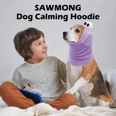 SAWMONG Dog Calming Hoodie Ear Head Covers for Noise Fireworks,No Shake Ear Wraps for Anxiety Relief,Dog Ear Muffs Dog Hematoma Ear Wrap Pet Grooming and Force Drying Dog Ear Protector,Purple,M