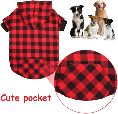 Red Plaid Dog Hoodie Sweater for Dogs Pet Clothes with Hat and Pocket（M）