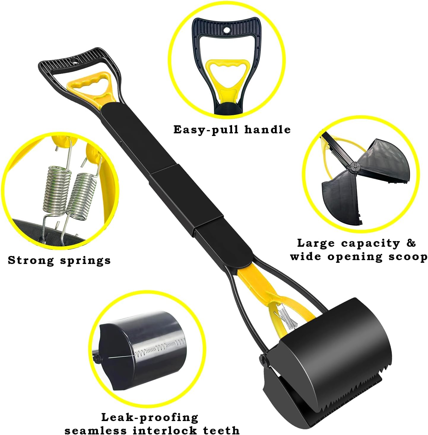 32 inch Long Handle Pooper Scooper for Dogs, Heavy Duty Foldable Dog Poop Picker Upper, One-Handed Operation, No Bending Cleanup Tool for Yard & Lawn, Avoids Touching Dog Poop