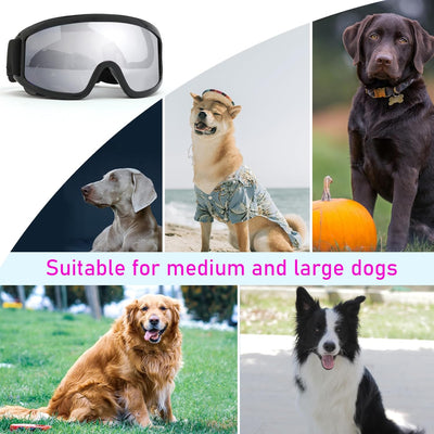 Dog Goggles Large Breed, Dog Sunglasses Pets Goggles Eye Wear Snow Skiing Glasses Anti-Fog UV Protection Windproof Dustproof Eyepiece for Medium Large Dog Travel Riding Driving with Adjustable Strap