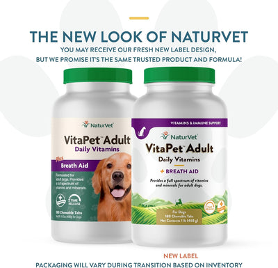 NaturVet - VitaPet Adult Daily Vitamins for Dogs - Plus Breath Aid - Provides a Full Spectrum of Vitamins & Minerals - Enhanced with Omega-6 Fatty Acids (180 Time Release Chewable Tablet