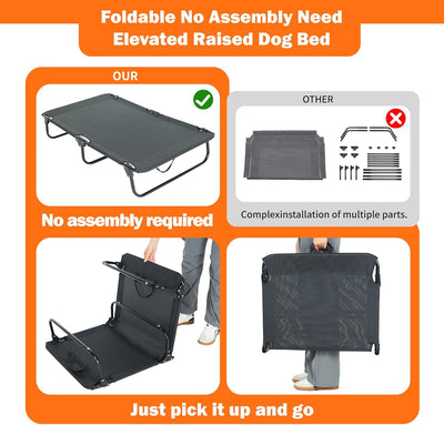 Elevated Dog Bed for Large Pet with No-Slip Feet, Foldable Portable Washable Raised Bed for Indoor&Outdoor Camping Dog Cot, with Cooling Waterproof Breathable Mesh (Medium, Black-Textilene)