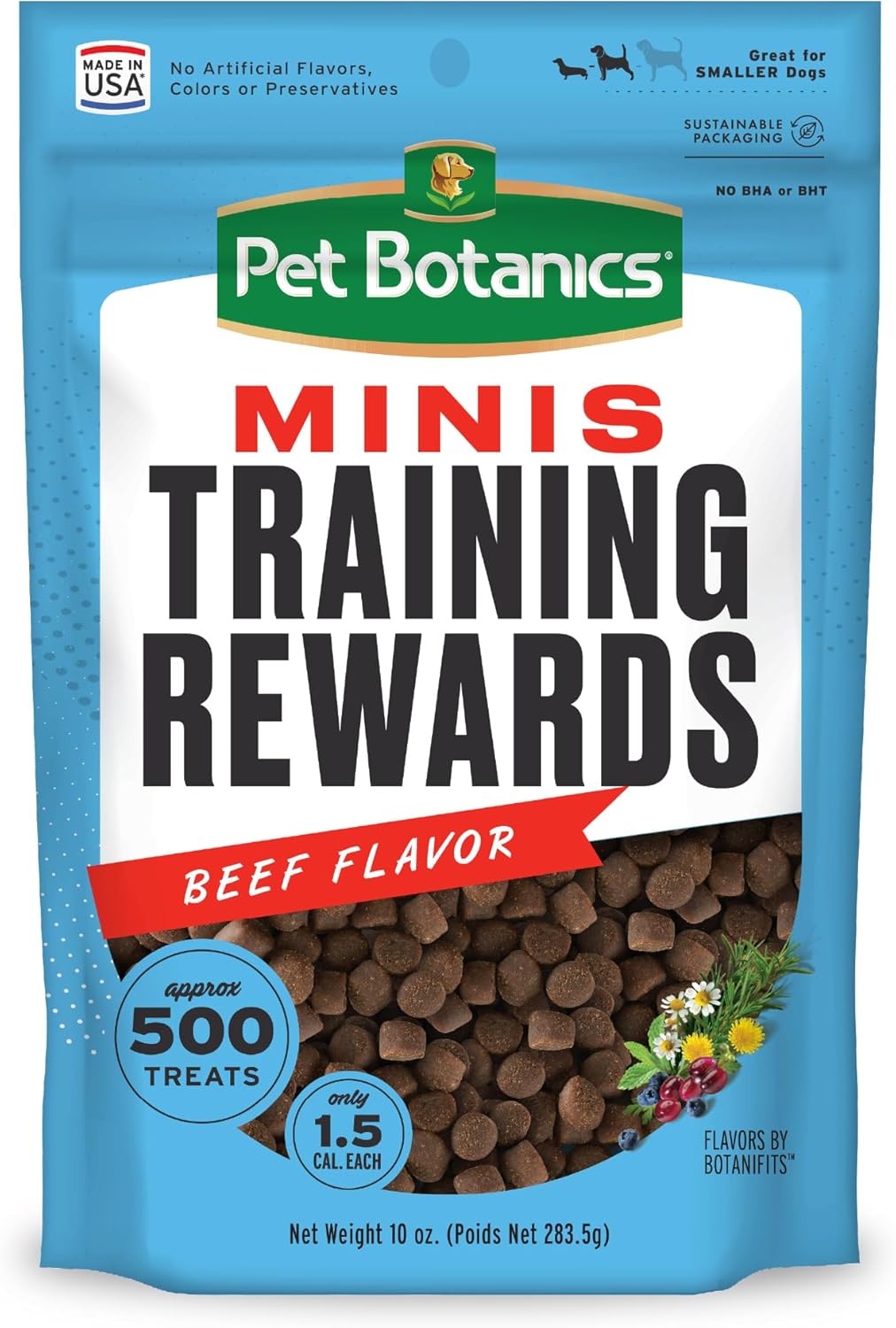 Pet Botanics 10 oz. Pouch Training Rewards Mini Soft & Chewy, Bacon Flavor, with 500 Treats Per Bag, The Choice of Top Trainers
