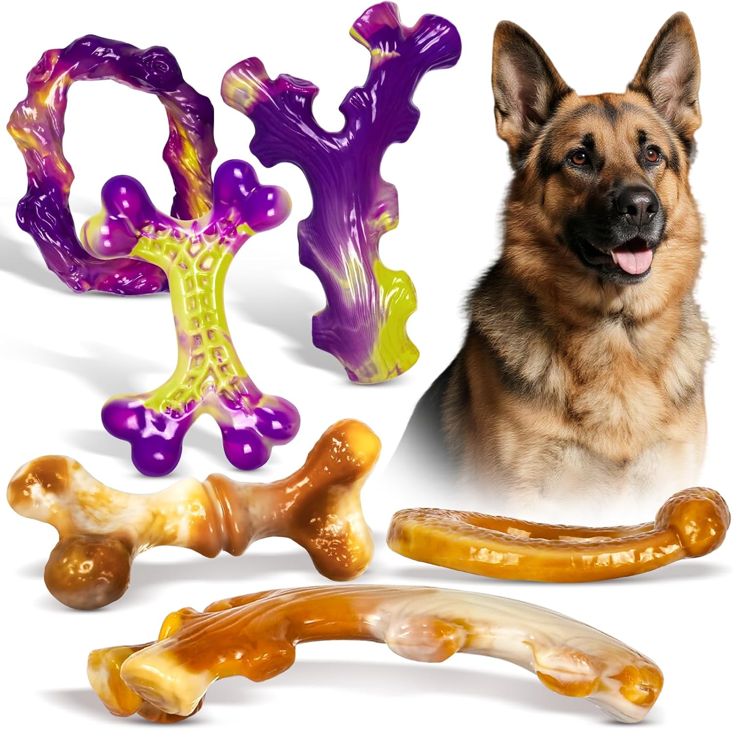Tough Dog Toys for Aggressive Chewers 3 Pack, Indestructible Dog Toy for Large Dogs, Bacon Flavored, Keeps Dogs Busy