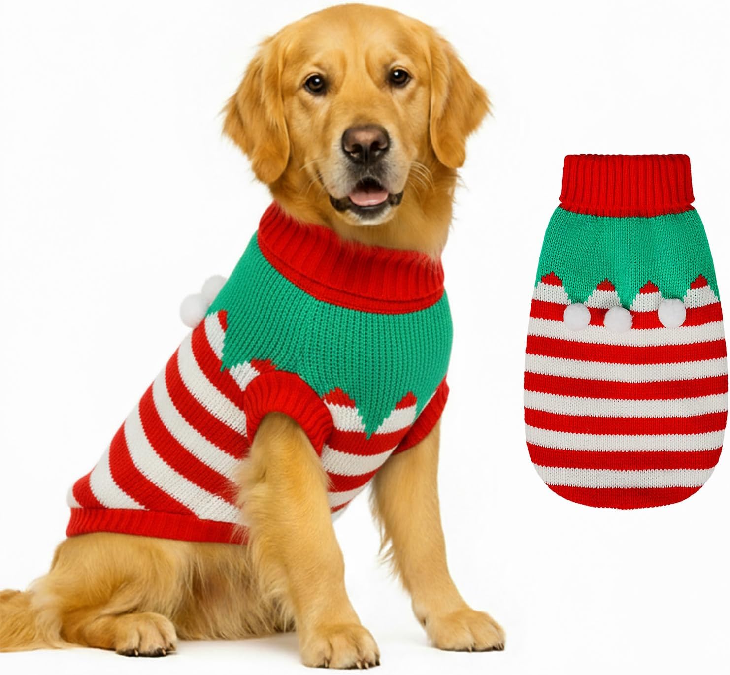 Dog Sweater Knitted for Small to Large Dogs Boy Girl, Classic Turtleneck Dog Christmas Sweaters, Warm & Soft Pet Clothes for Winter (Santa Stripe, M)